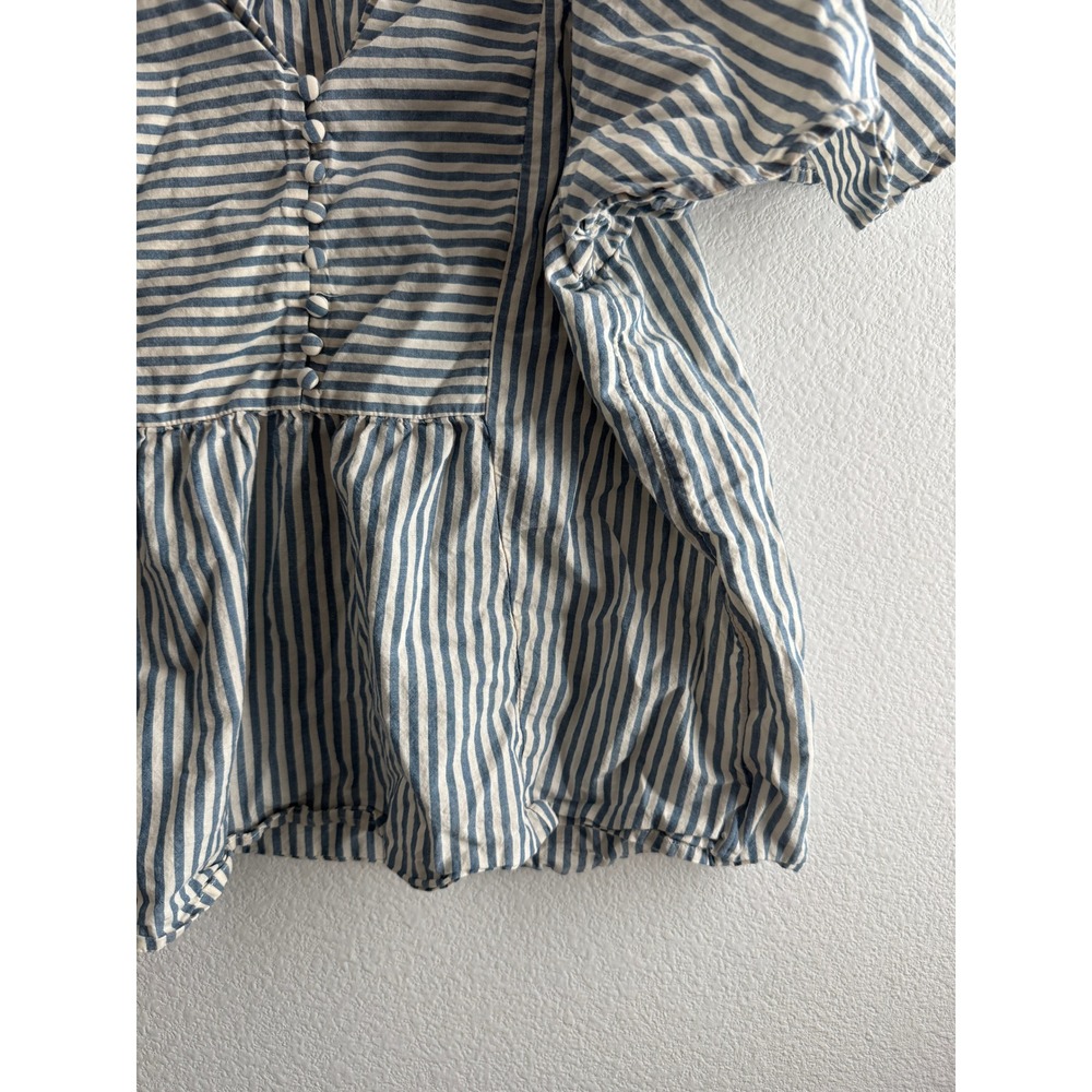 Madewell Courtyard Flutter Sleeve in Stripe Puff Sleeve Top Size Medium - Picture 3 of 7